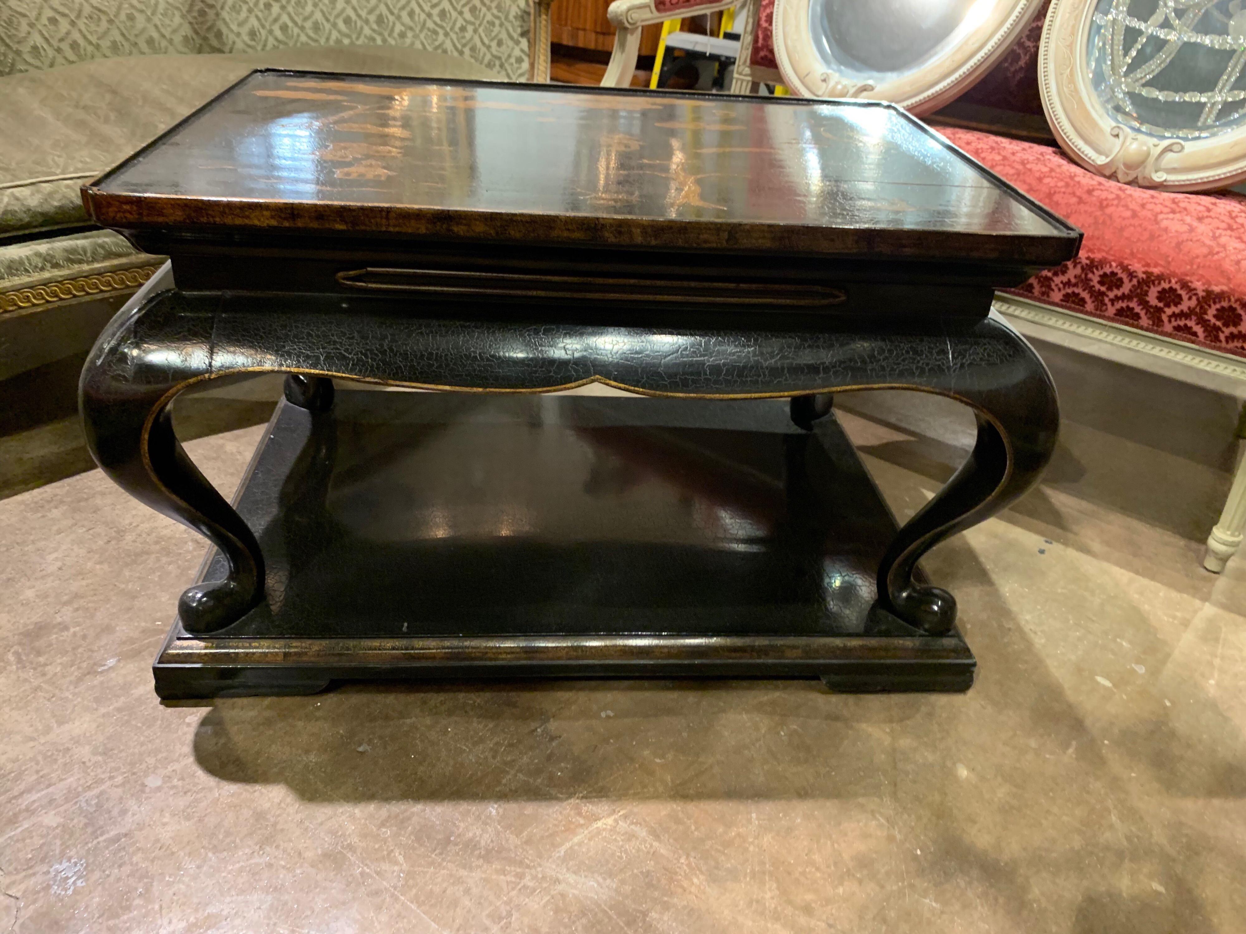 Italian Black Lacquered Chinoiserie Low Table 1