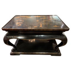 Italian Black Lacquered Chinoiserie Low Table