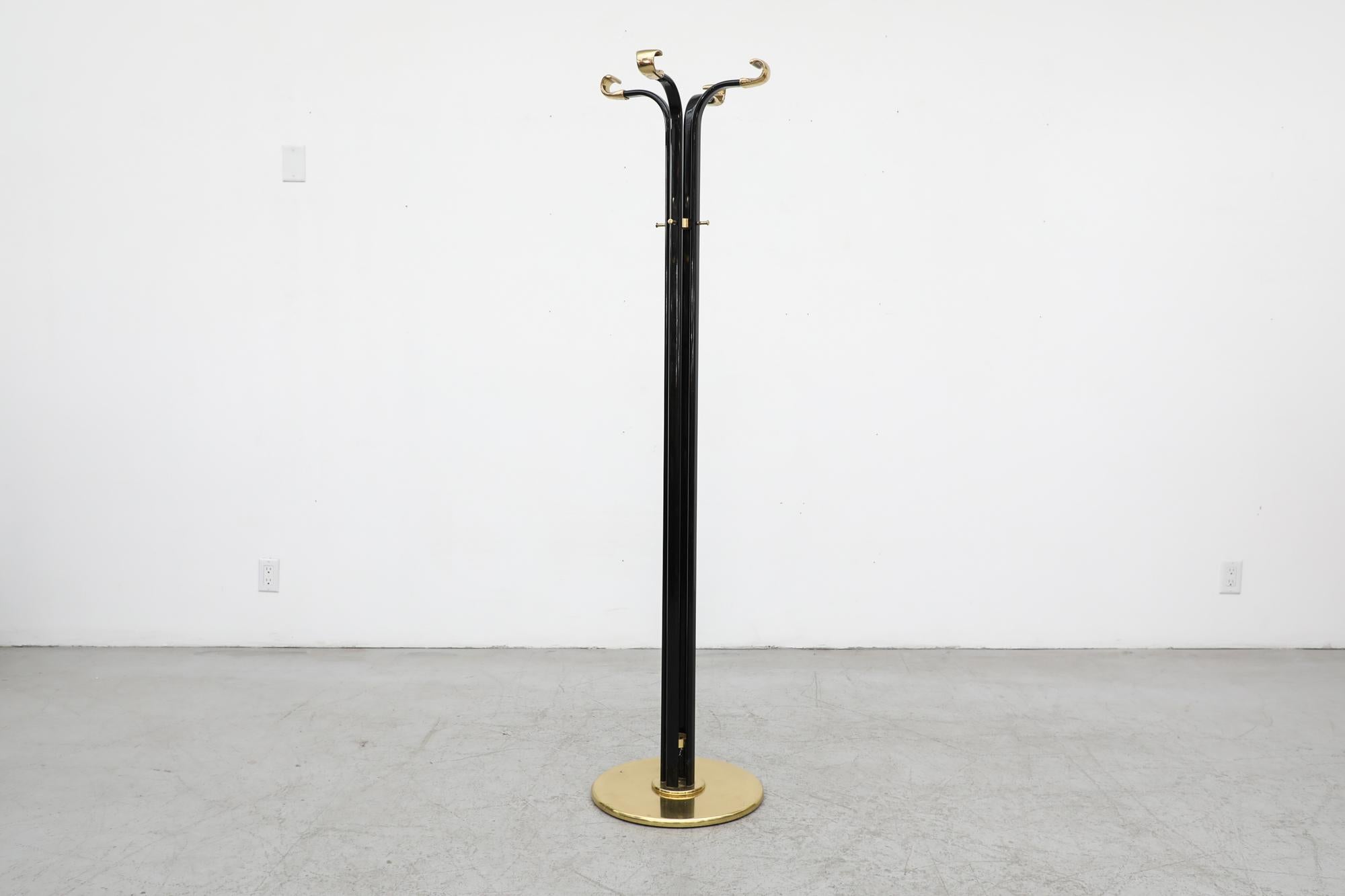 Mid-Century Modern Italian Black Lacquered Coat Tree with Brass Details