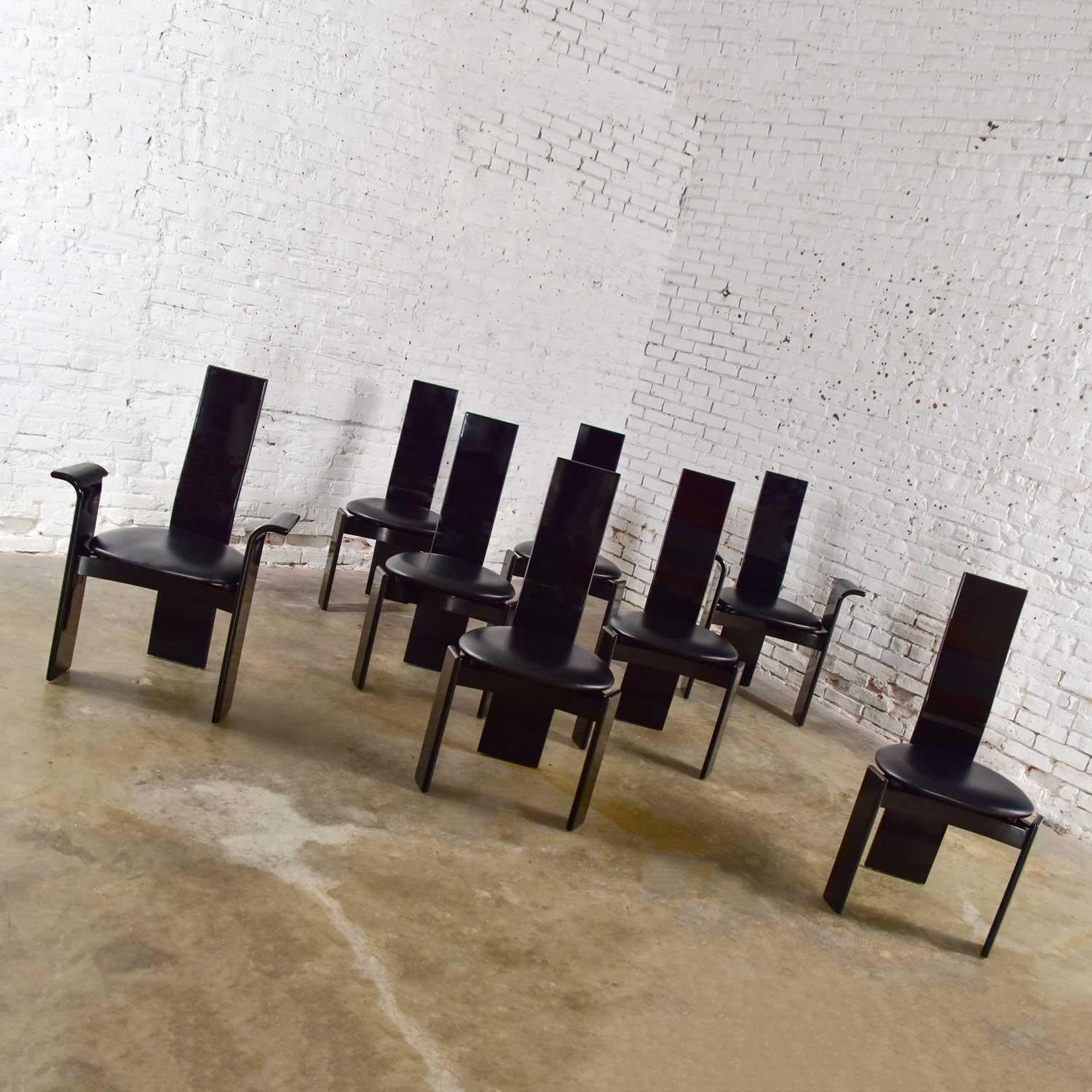 Italian Black Lacquered Dining Chairs Attributed to Pietro Costantini Set of 8 6