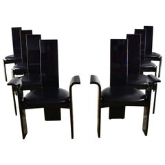 Italian Black Lacquered Dining Chairs Attributed to Pietro Costantini Set of 8