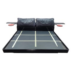 Italian Black Lacquered King Bed Frame by Carlo Malnati