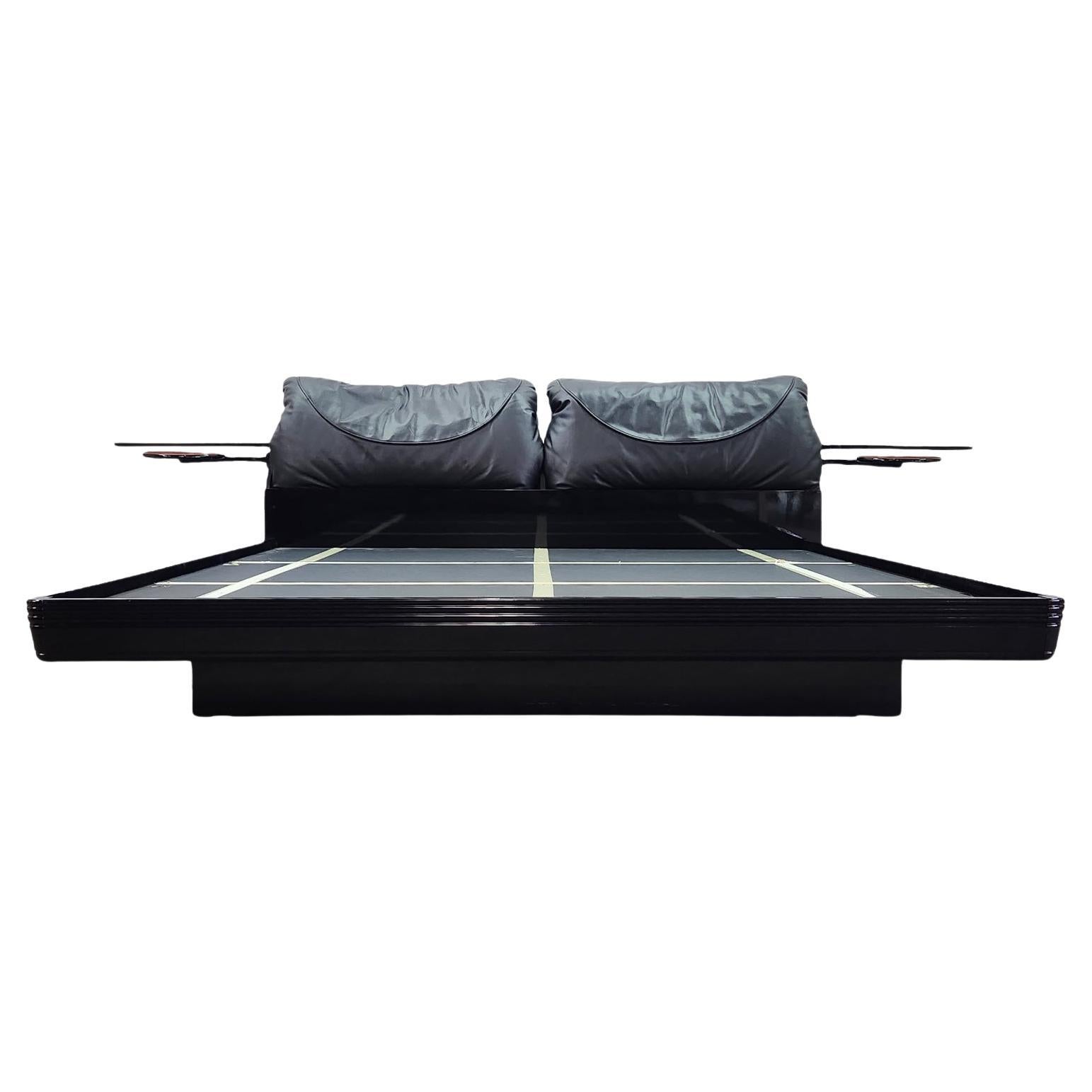 Italian Black Lacquered King Bed Frame by Carlo Malnati For Sale