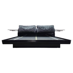 Used Italian Black Lacquered King Bed Frame by Carlo Malnati