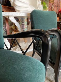 Italian Black Lacquered Lounge Chairs with Leather Cushioning