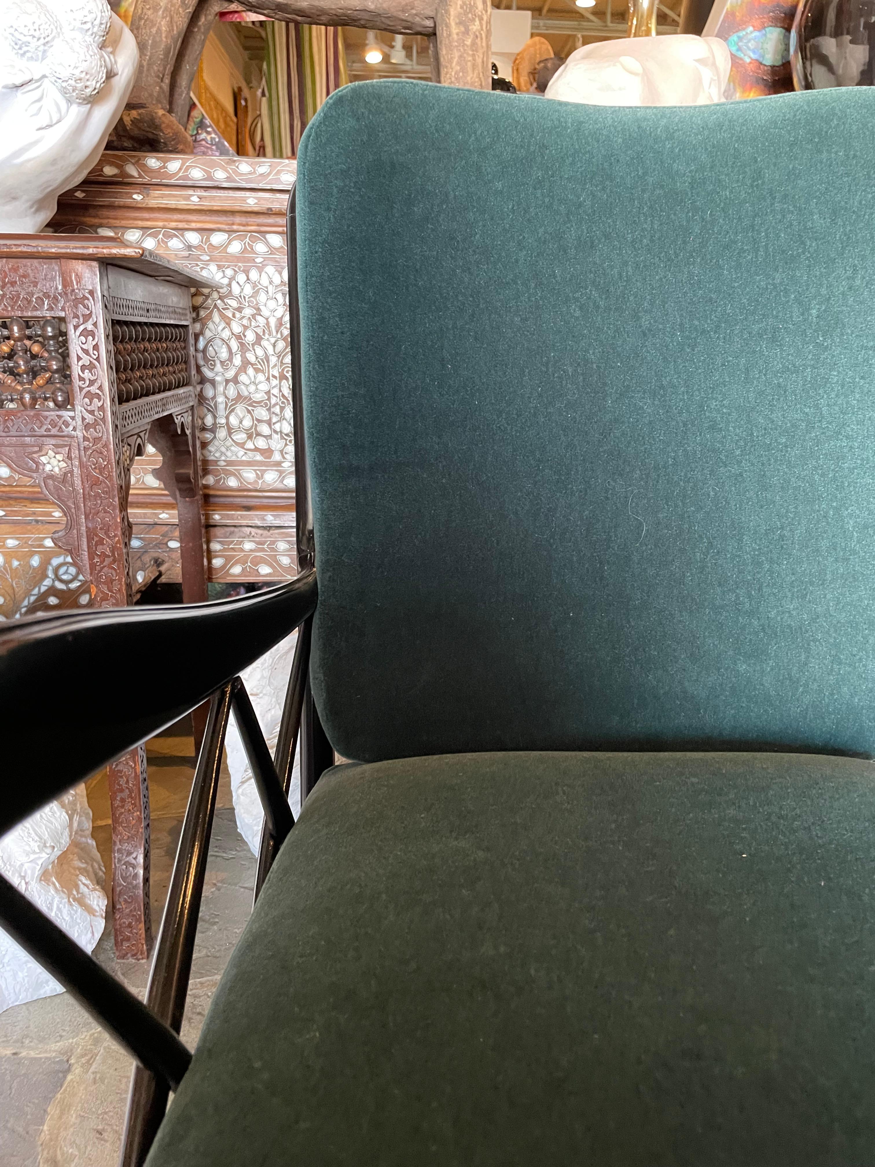 Painted Italian Black Lacquered Lounge Chairs with Leather Cushioning For Sale