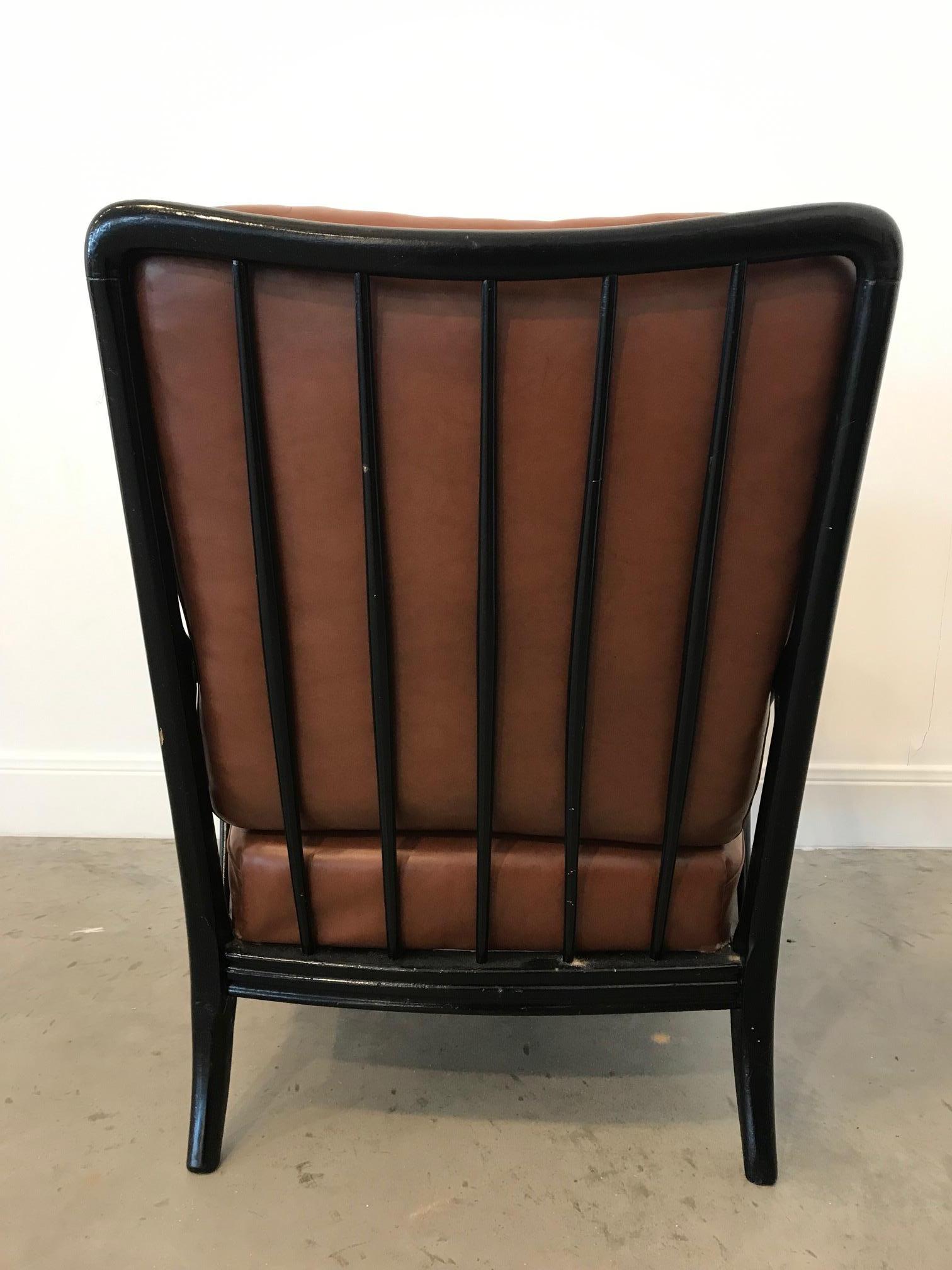 Mid-20th Century Italian Black Lacquered Lounge Chairs with Leather Cushioning For Sale