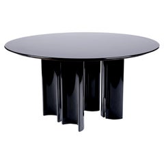 Italian Black Lacquered Round Dining Table by Giovanni Offredi for Saporiti 1980