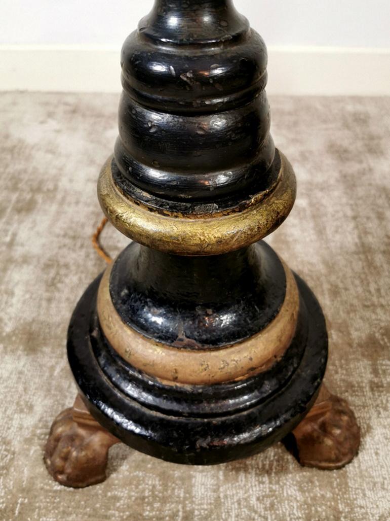 Italian Black Lacquered Wood and Burnished Gold Church Candlesticks 4