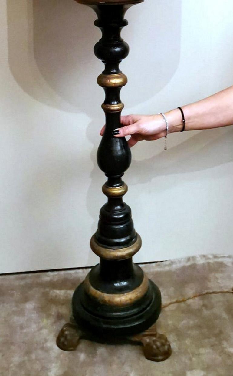 Italian Black Lacquered Wood and Burnished Gold Church Candlesticks 8
