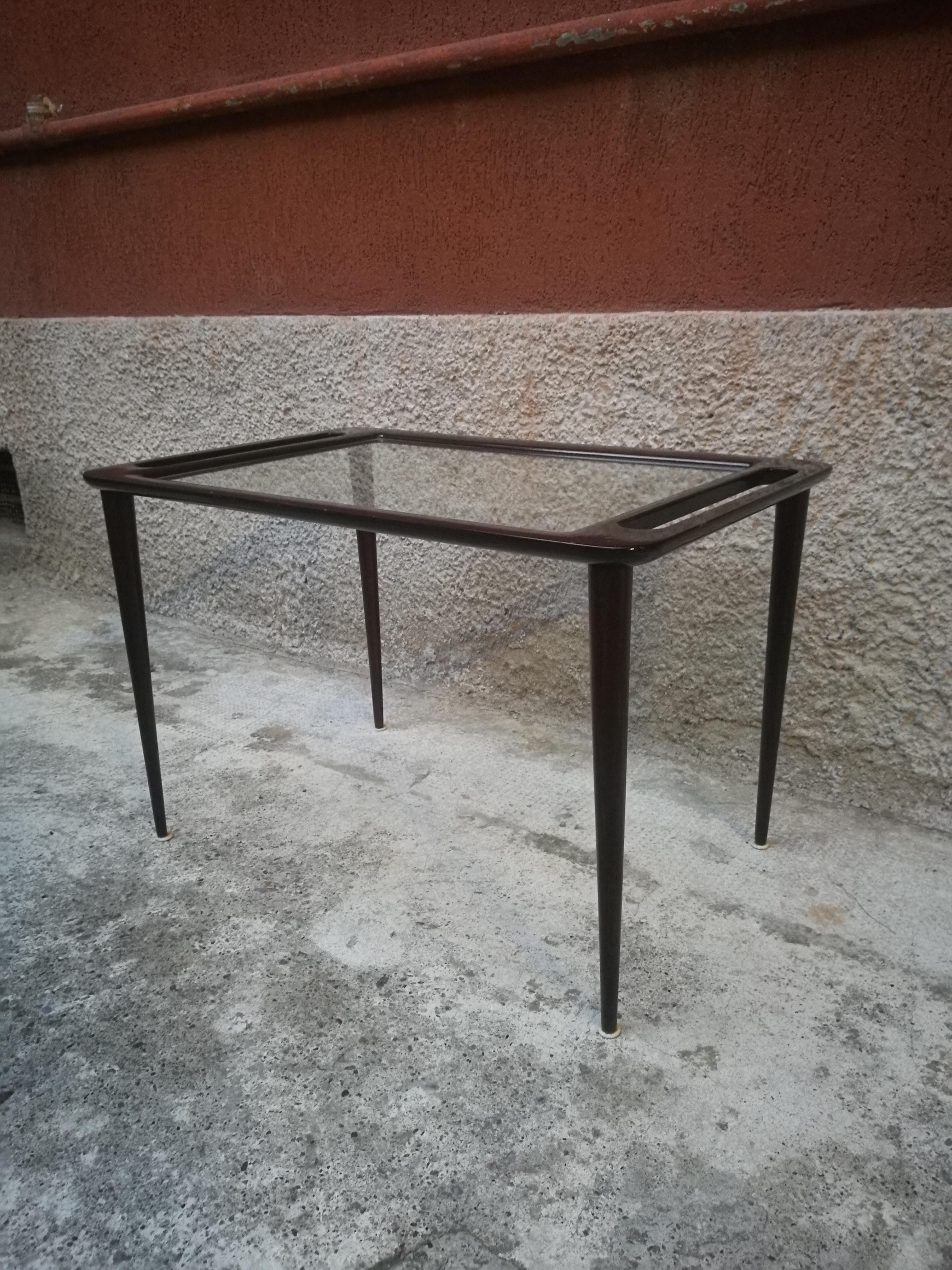 Mid-Century Modern Italian Black Lacquered Wood and Glass Coffee Table, 1950s