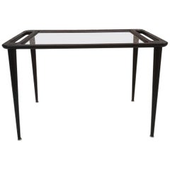 Italian Black Lacquered Wood and Glass Coffee Table, 1950s