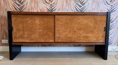Italian black lacquered wood and suede fronted credenza