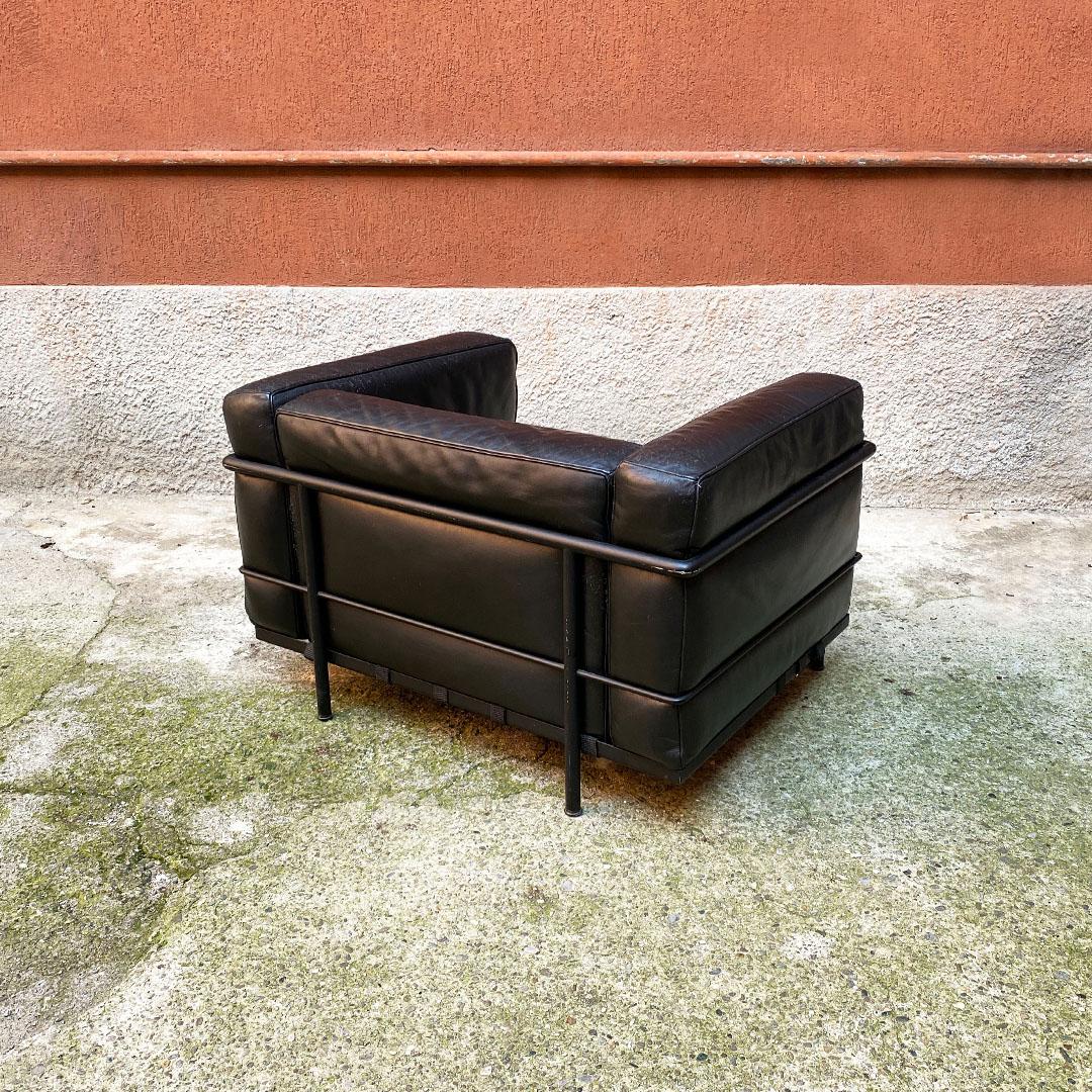 Metal Italian Black Lc3 Armchairs by Le Corbusier, Jeannare, Perriand for Cassina 1990 For Sale