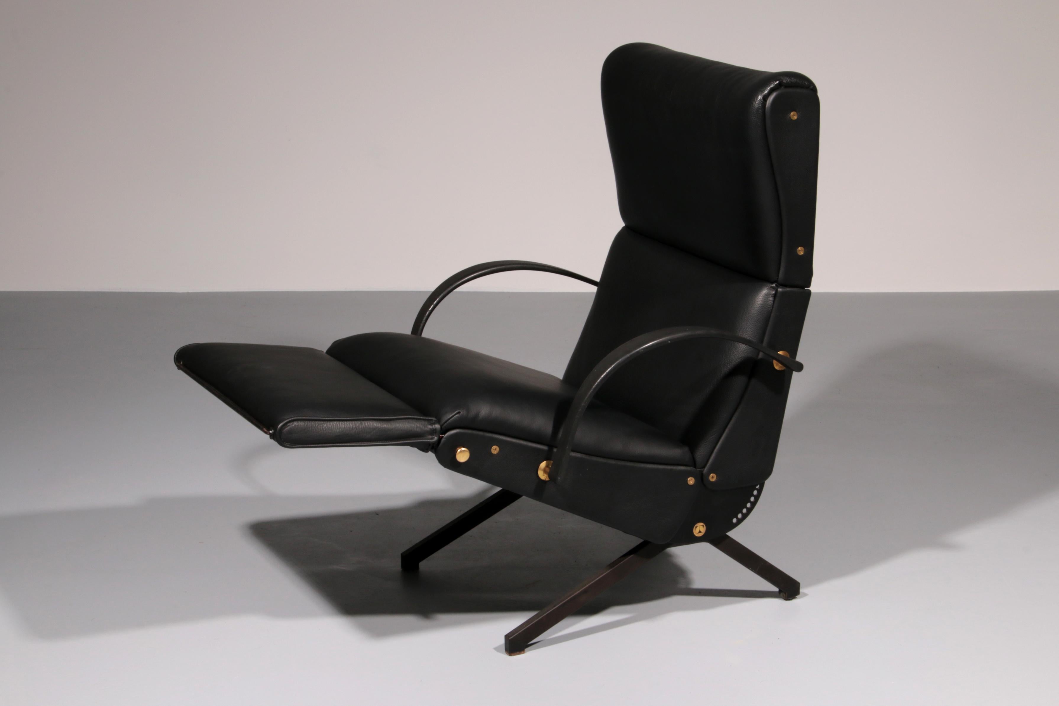 Italian Black Leather Adjustable P40 Relax Chair by Osvaldo Borsani Tecno. For Sale 8