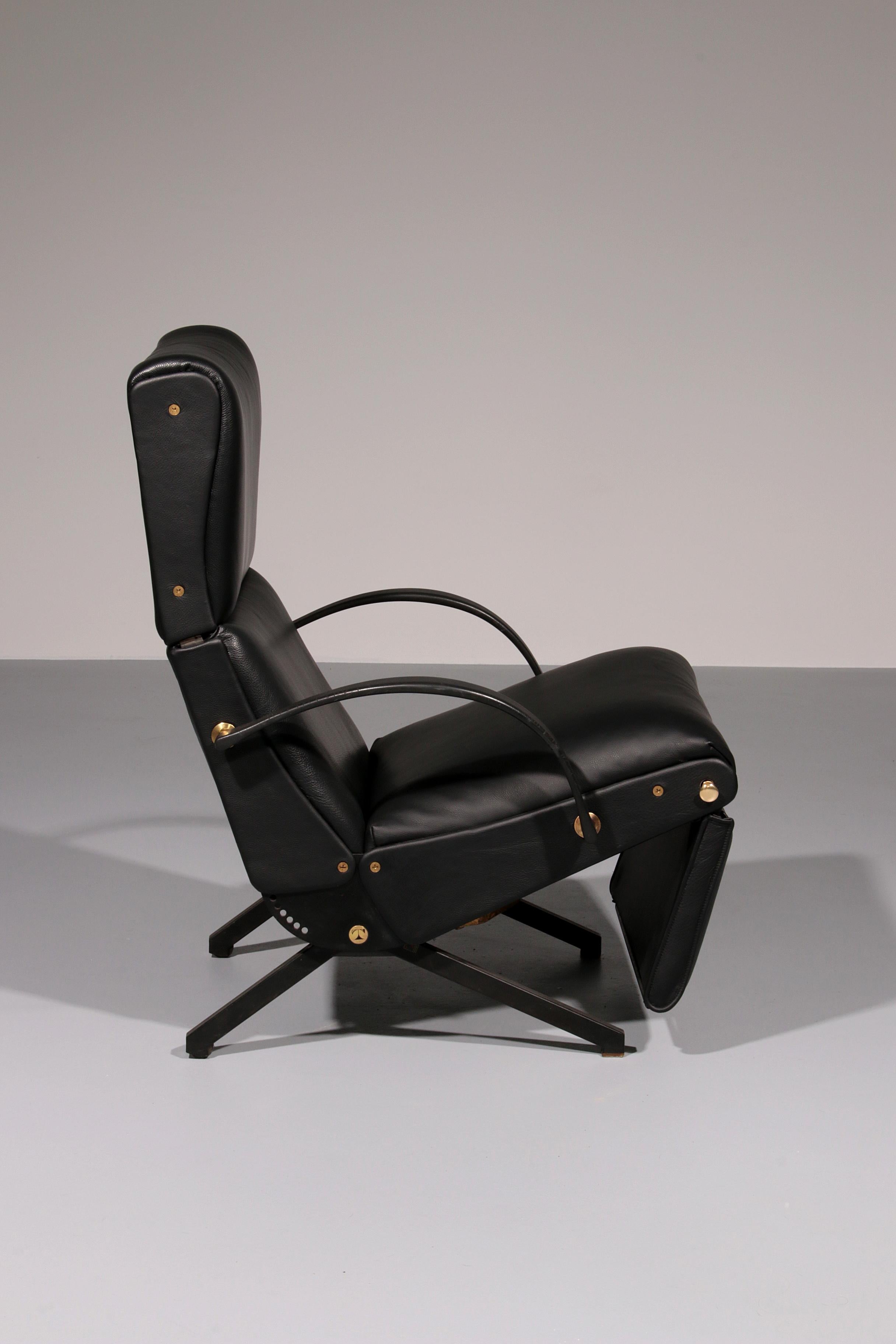 Italian Black Leather Adjustable P40 Relax Chair by Osvaldo Borsani Tecno. For Sale 2