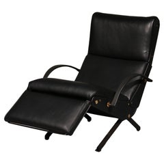 Italian Black Leather Adjustable P40 Relax Chair by Osvaldo Borsani Tecno.
