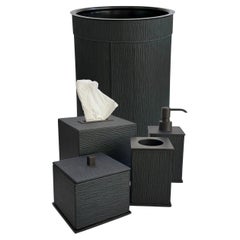Italienisches Bad-Accessoires-Set aus schwarzem Leder und Bronze von Giobagnara