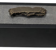 Italian Black Leather and Gray Shagreen Box with Abstract Bronze Handle
