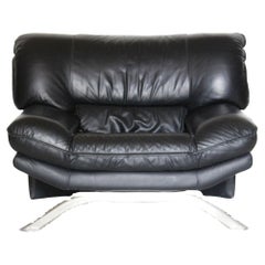 Sillones modernos italianos de cuero negro, set de dos, italia años 80