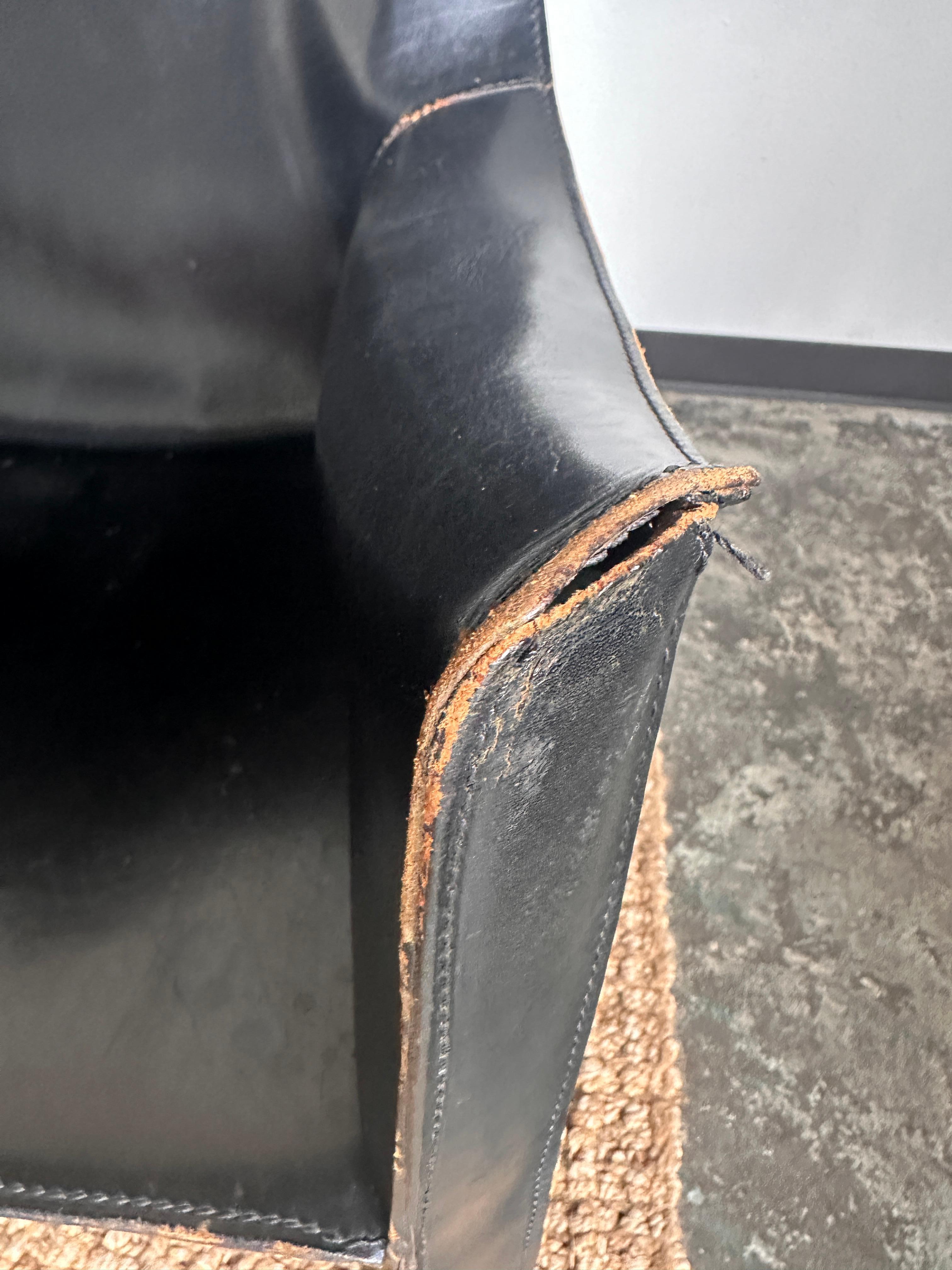 Steel Italian Black Leather CAB 413 Armchair by Mario Bellini