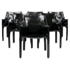 Vintage Italian Black Leather CAB 413 Armchairs by Mario Bellini