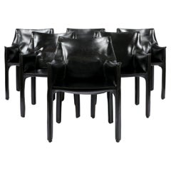 Fauteuils CAB 413 en cuir noir italien par Mario Bellini