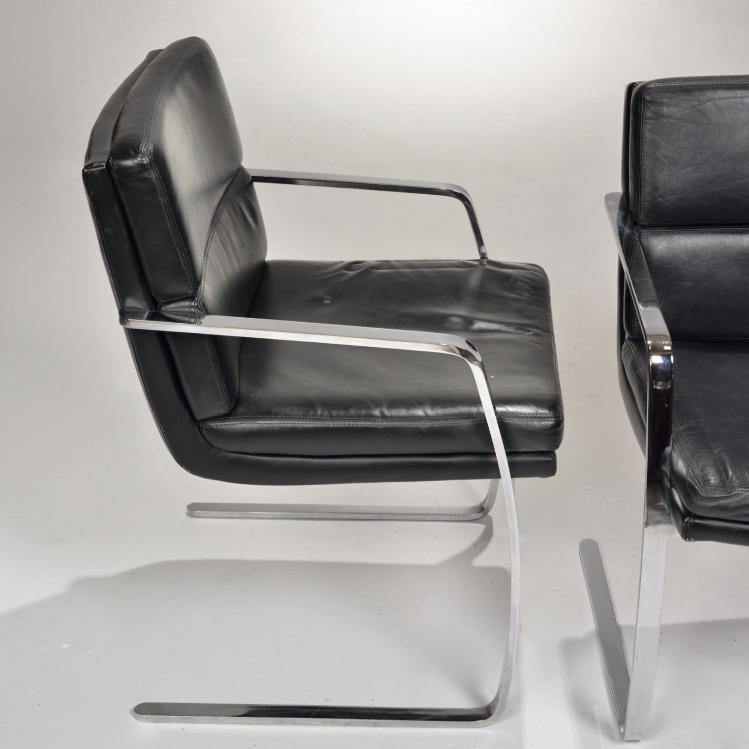 Modern Italian Black Leather Cantilever Chairs