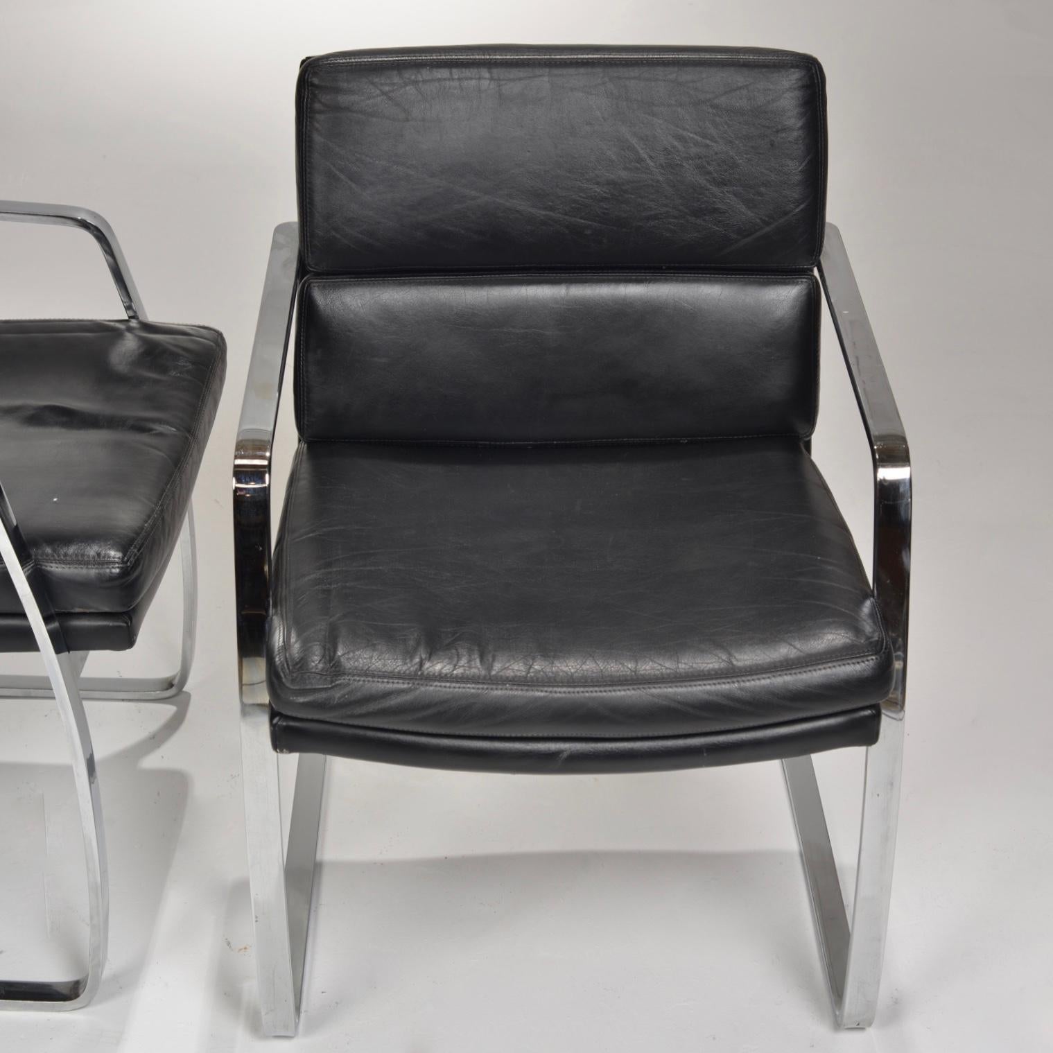 Italian Black Leather Cantilever Chairs In Good Condition In Los Angeles, CA
