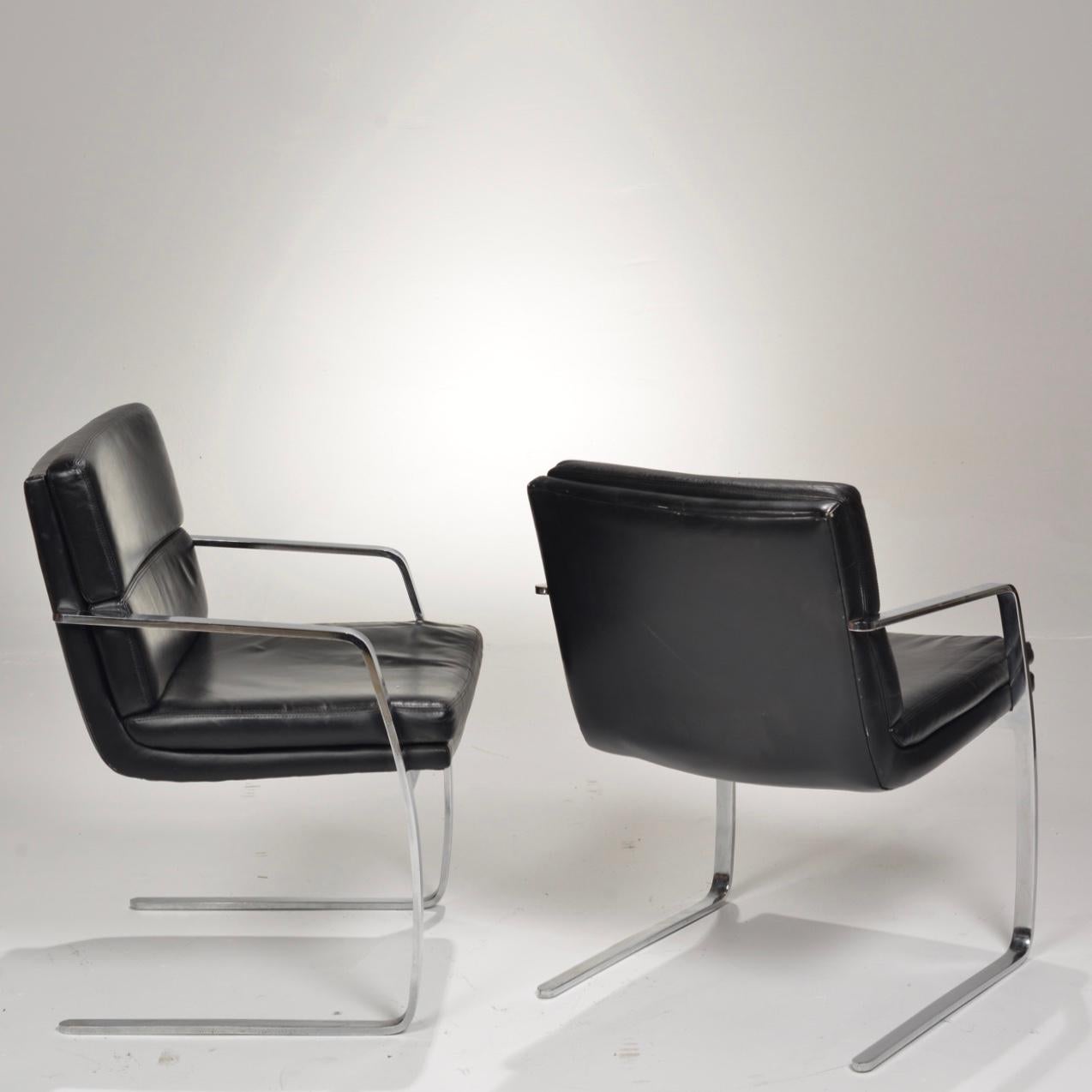 Late 20th Century Italian Black Leather Cantilever Chairs