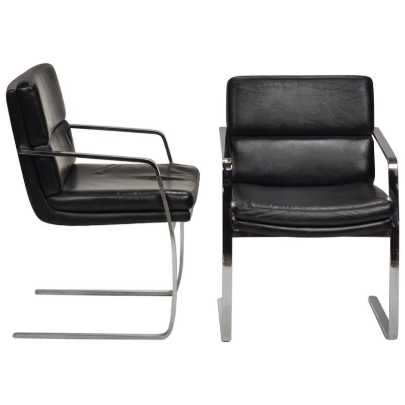 Italian Black Leather Cantilever Chairs