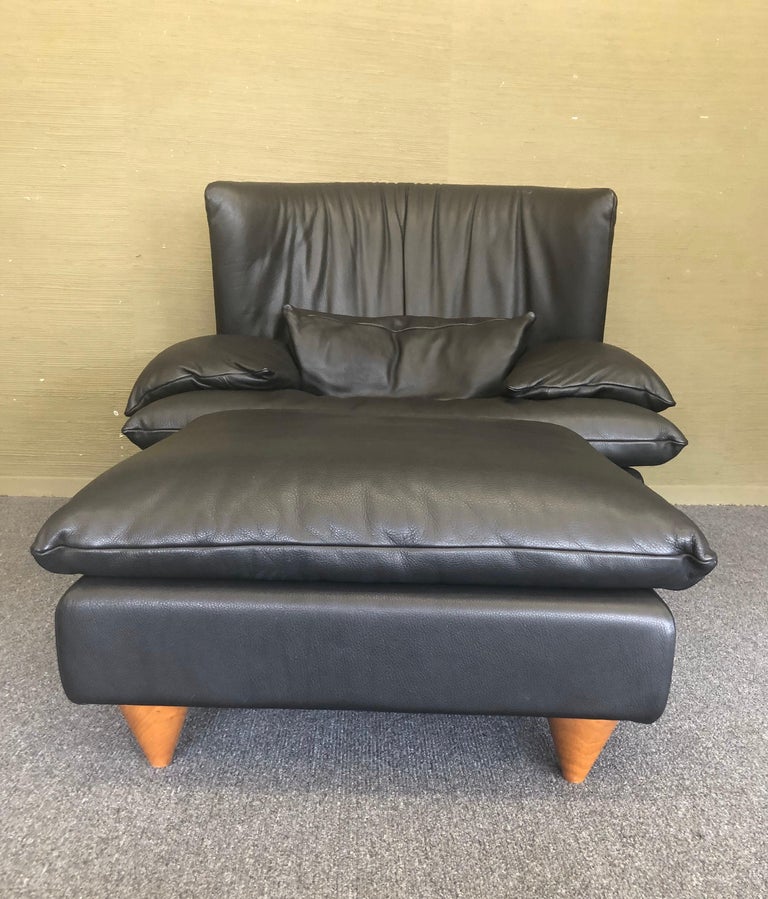 Italian Black Leather Chair And Ottoman By I4 Mariani For The Pace Collection For Sale At 1stdibs