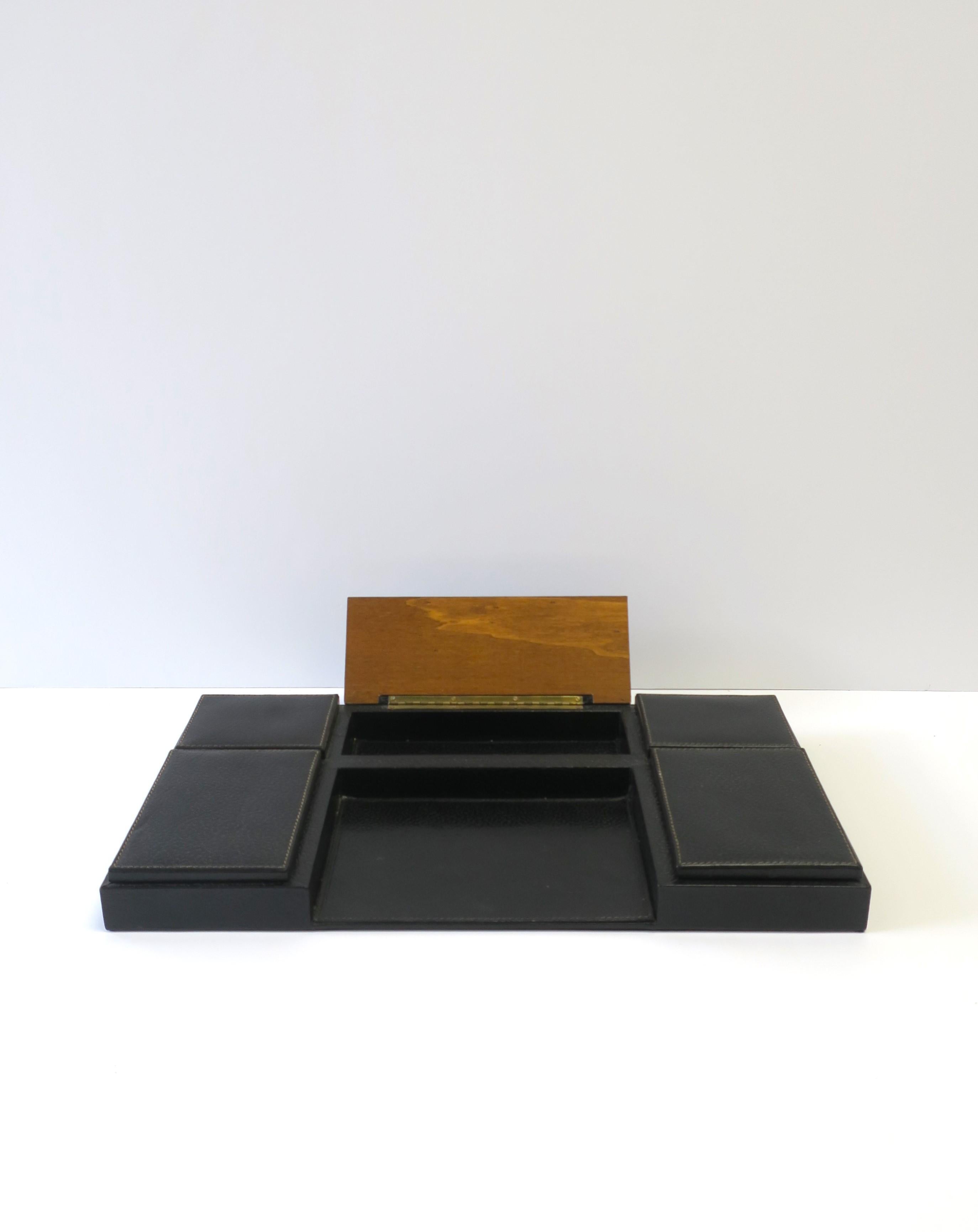 Italian Black Leather Box Desk Organizer  For Sale 5