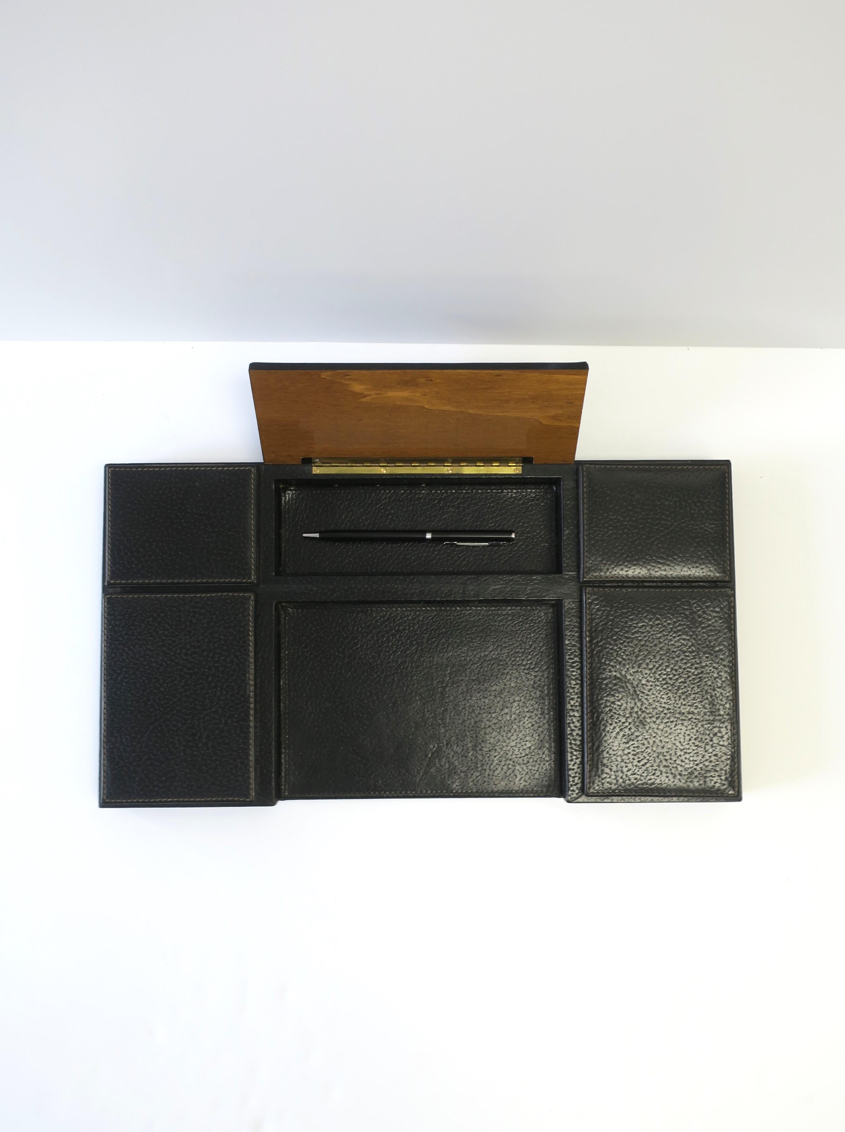 Italian Black Leather Box Desk Organizer  For Sale 6