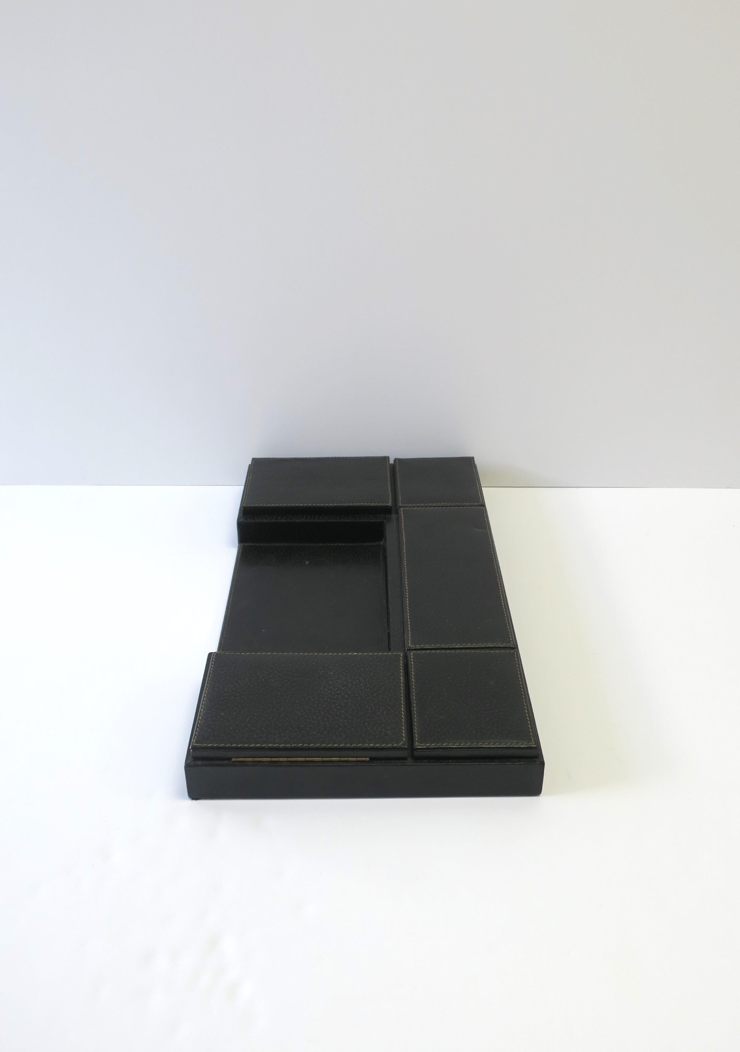 Italian Black Leather Box Desk Organizer  For Sale 9