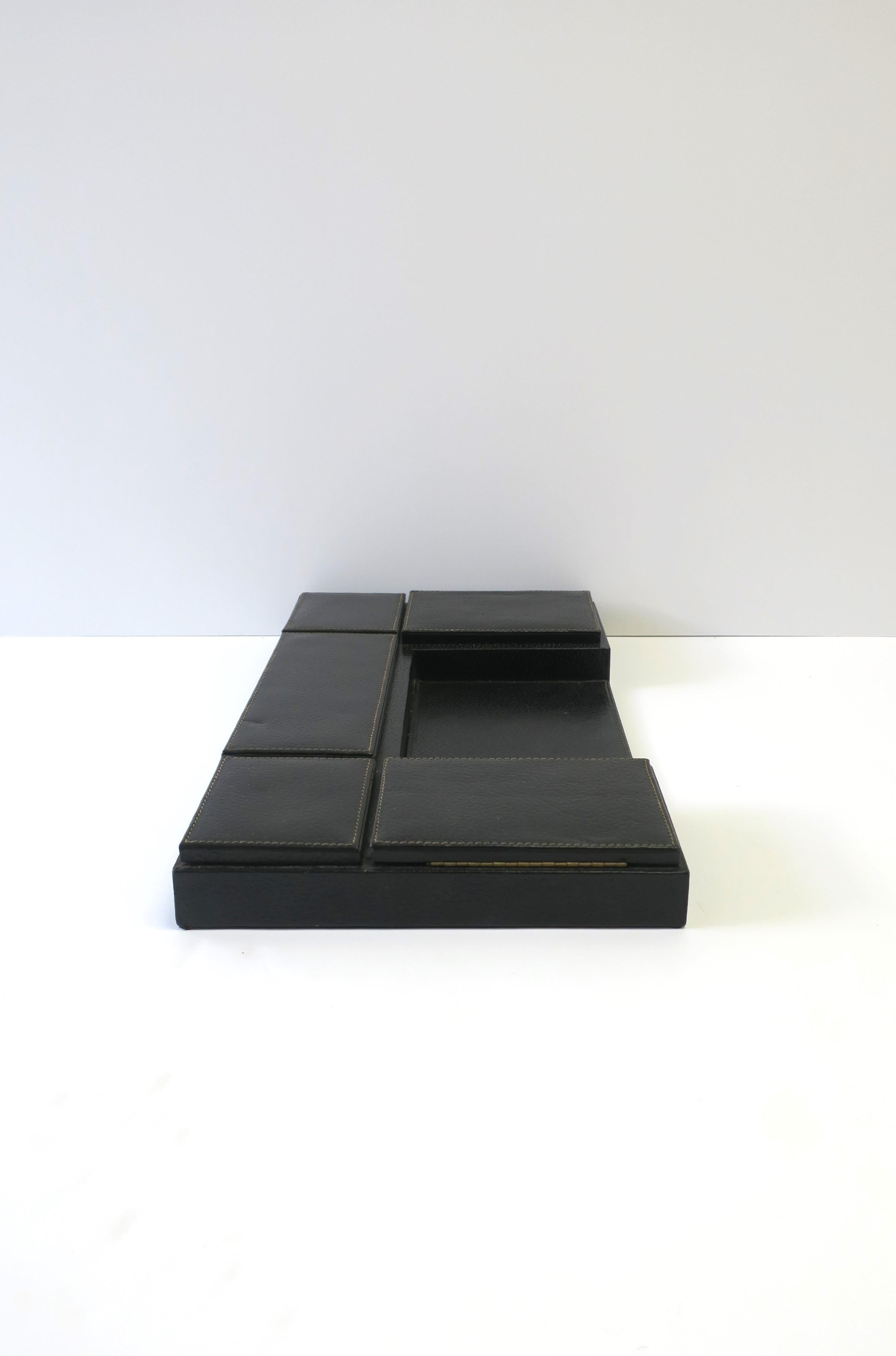 Italian Black Leather Box Desk Organizer  For Sale 10