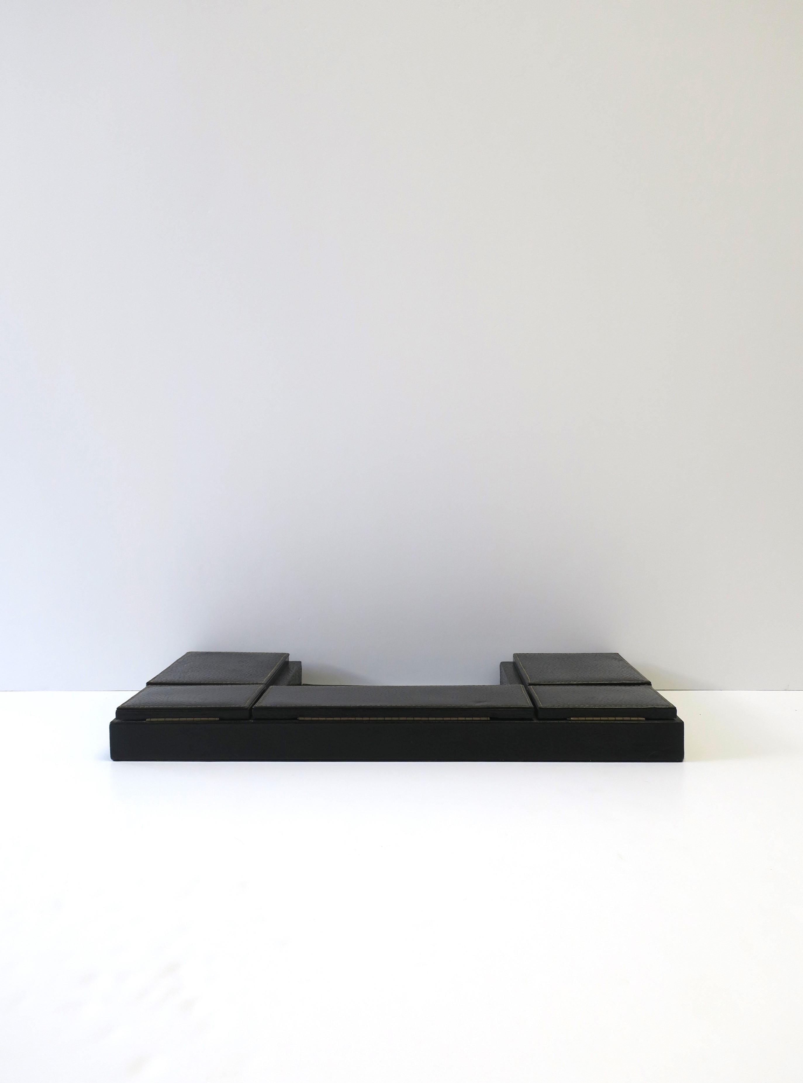 Italian Black Leather Box Desk Organizer  For Sale 11