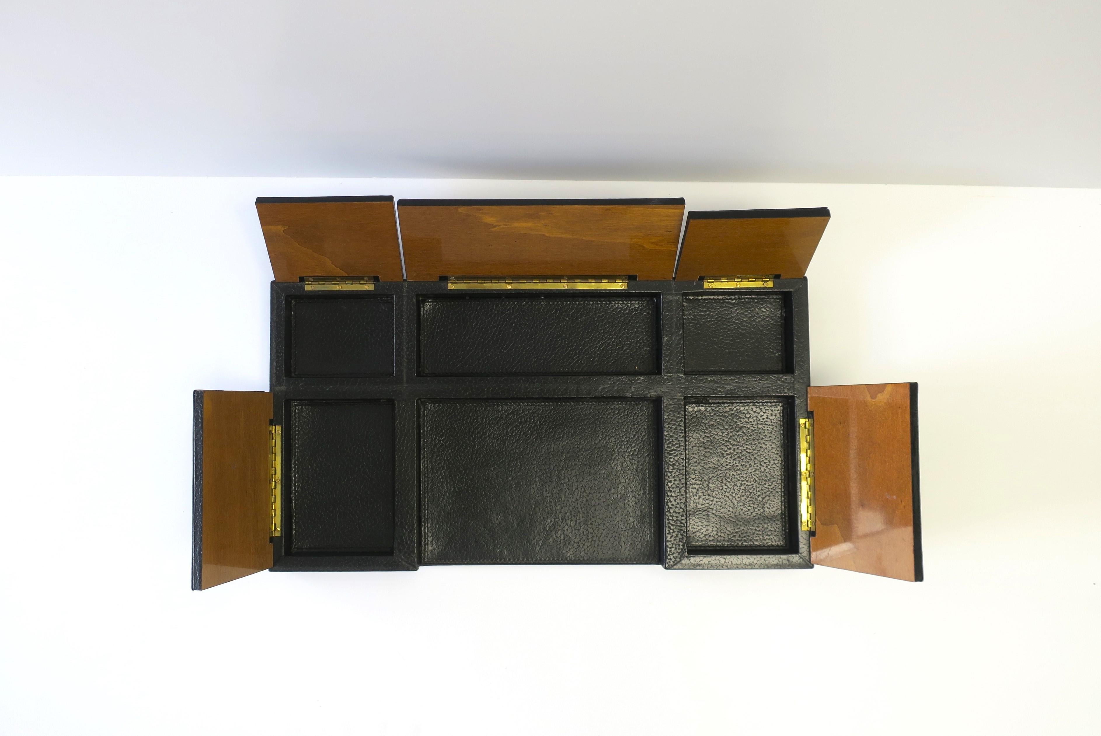 Italian Black Leather Box Desk Organizer  For Sale 1