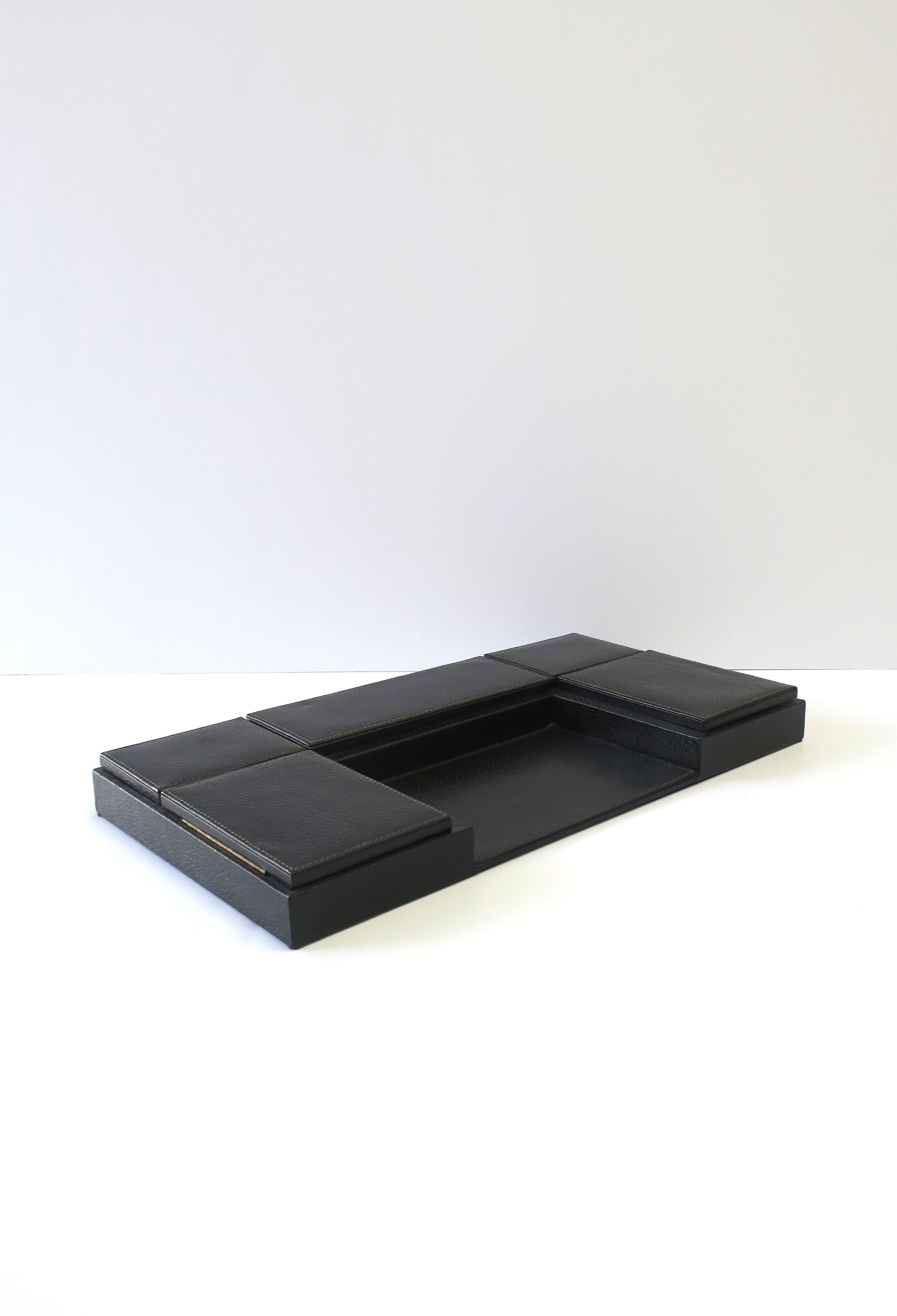 Italian Black Leather Box Desk Organizer  For Sale 2