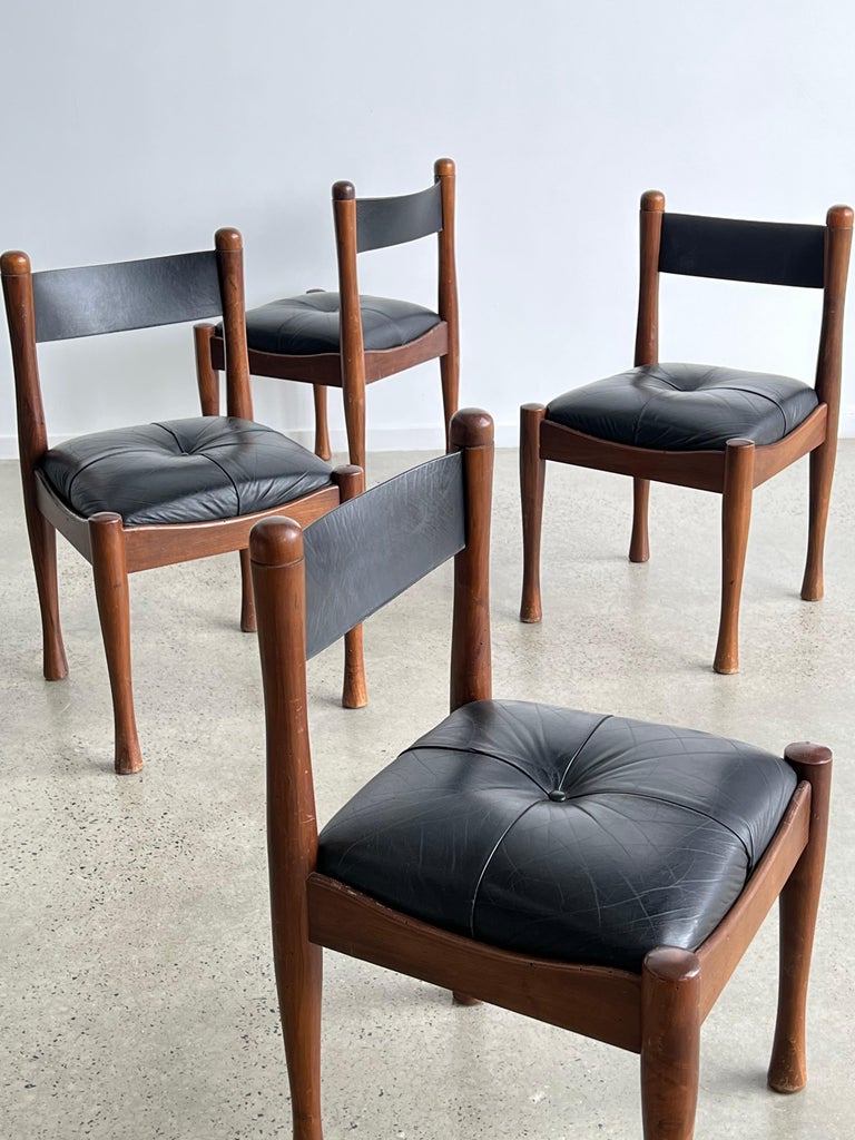 Italian Black Leather Dining Chairs by Silvio Coppola for Bernini 1960 For Sale 5