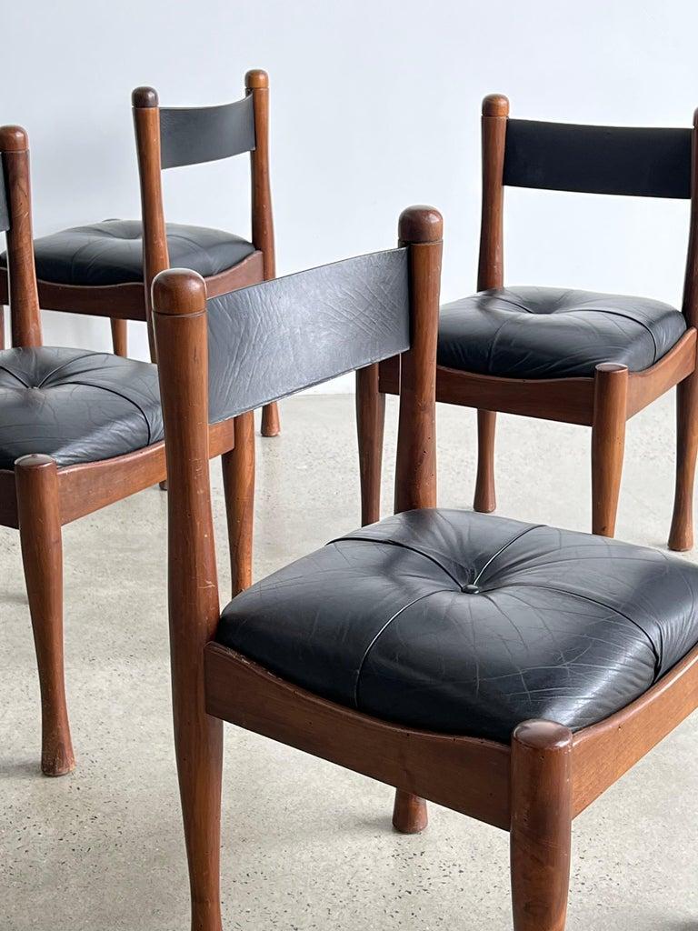Italian Black Leather Dining Chairs by Silvio Coppola for Bernini 1960 For Sale 6