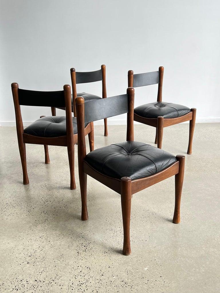 Italian Black Leather Dining Chairs by Silvio Coppola for Bernini 1960 For Sale 7