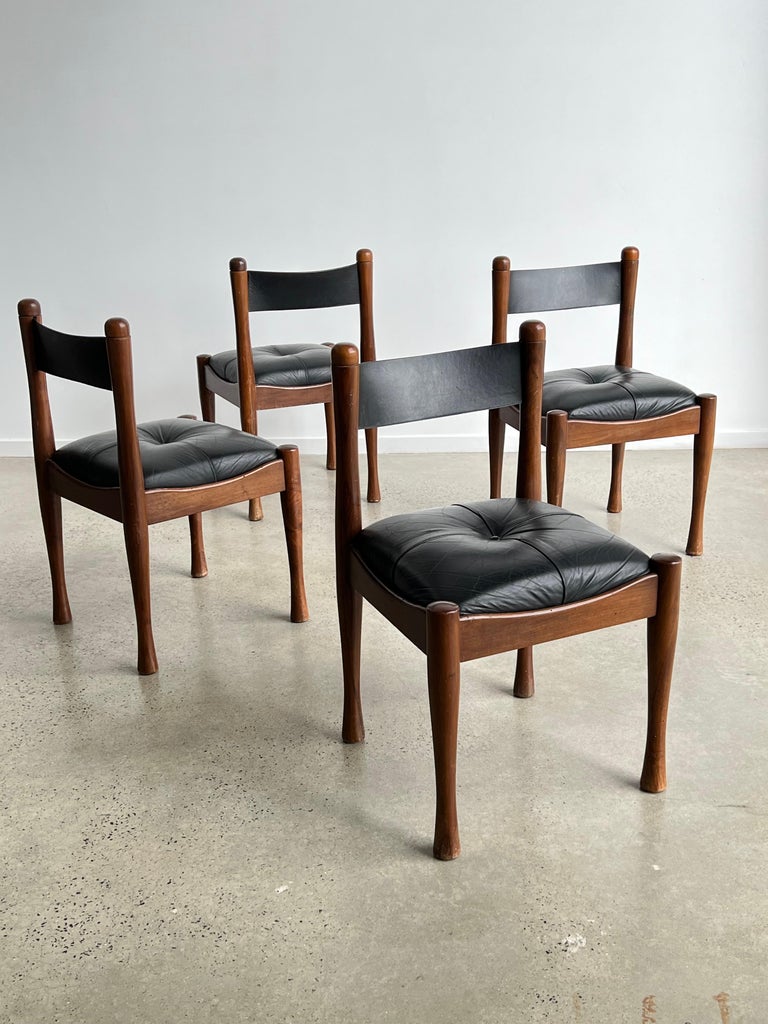 Italian Black Leather Dining Chairs by Silvio Coppola for Bernini 1960 In Good Condition For Sale In Byron Bay, NSW