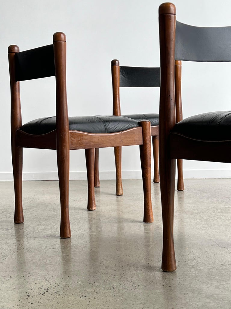 Mid-20th Century Italian Black Leather Dining Chairs by Silvio Coppola for Bernini 1960 For Sale