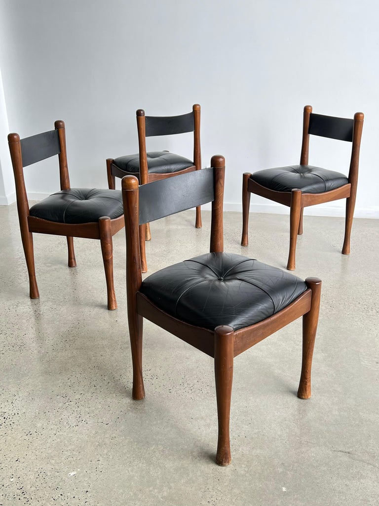 Italian Black Leather Dining Chairs by Silvio Coppola for Bernini 1960 For Sale 1