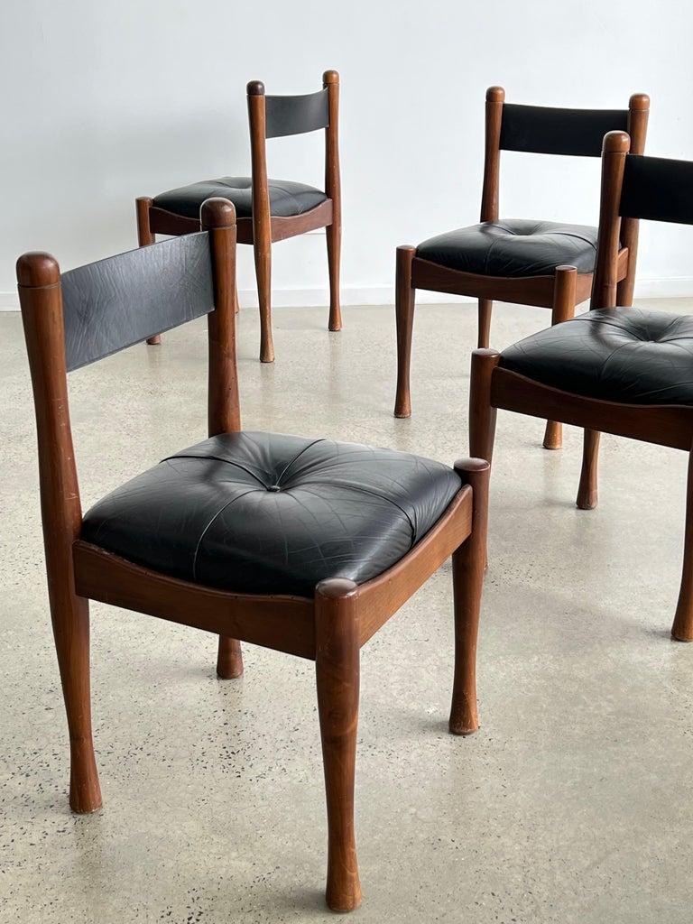 Italian Black Leather Dining Chairs by Silvio Coppola for Bernini 1960 For Sale 1