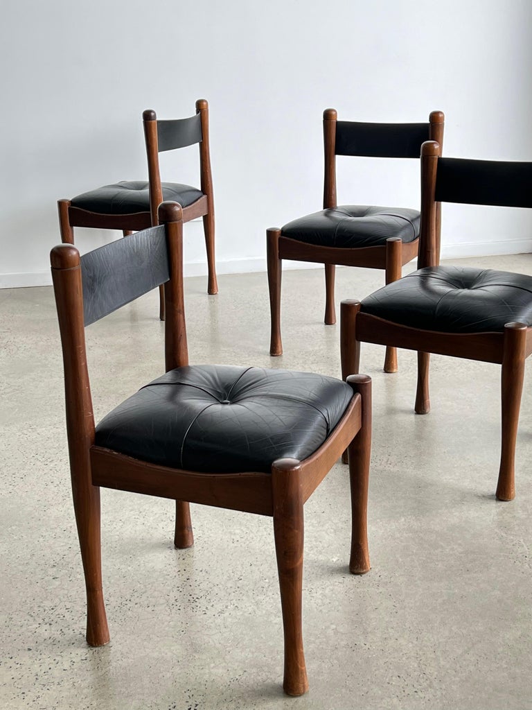 Italian Black Leather Dining Chairs by Silvio Coppola for Bernini 1960 For Sale 3