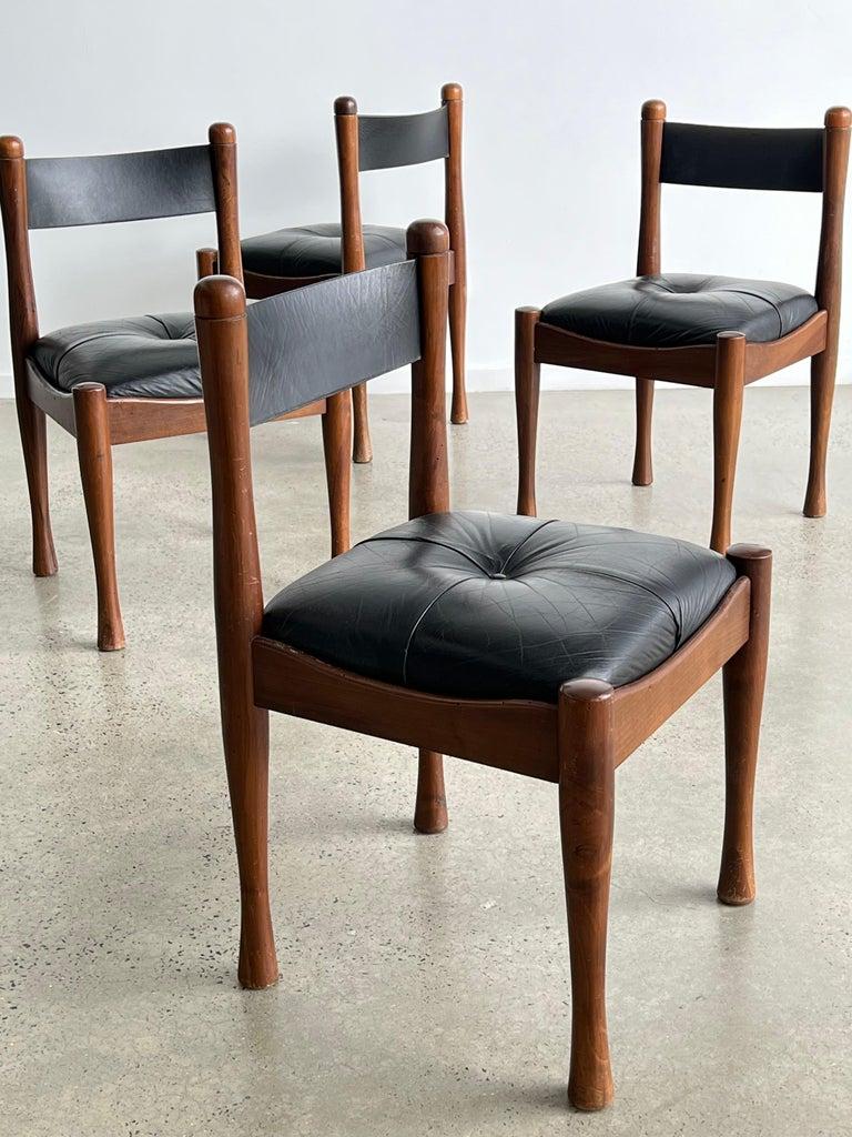 Italian Black Leather Dining Chairs by Silvio Coppola for Bernini 1960 For Sale 3