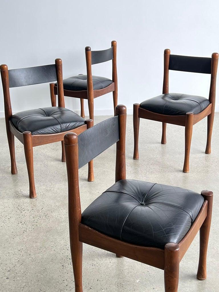 Italian Black Leather Dining Chairs by Silvio Coppola for Bernini 1960 For Sale 4