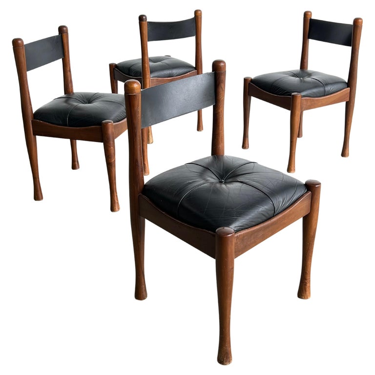 Italian Black Leather Dining Chairs by Silvio Coppola for Bernini 1960 For Sale